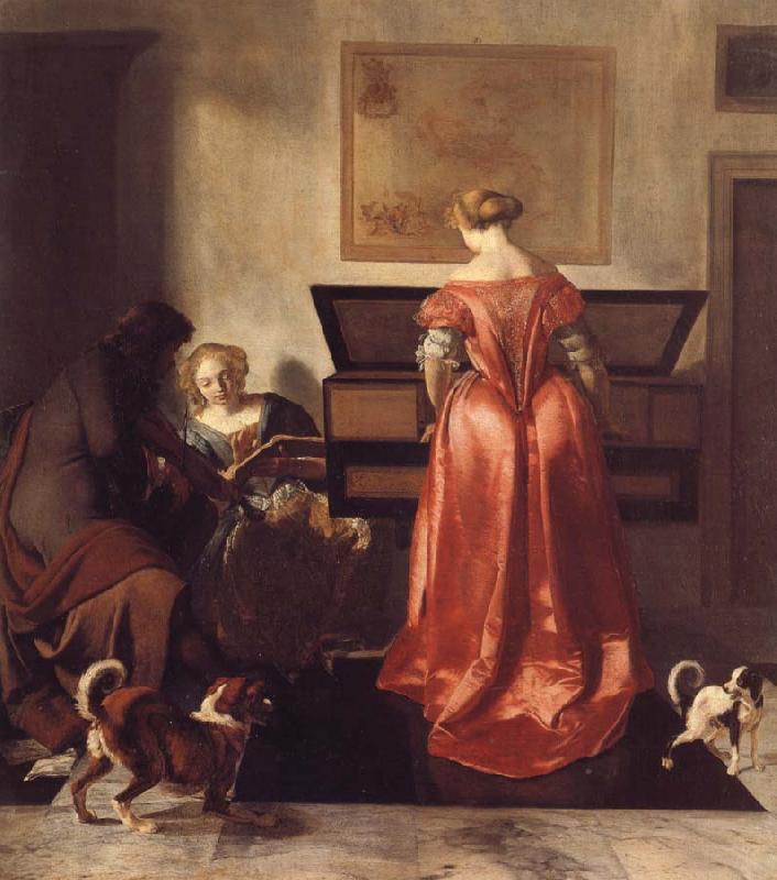 OCHTERVELT, Jacob A Woman Playing a Virgind,AnotherSinging and a man Playing a Violin Sweden oil painting art